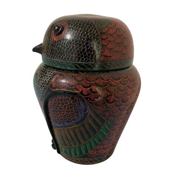 Vintage Burmese Lacquerware Lacquer Owl Box Container Jar - Picture 2 of 8